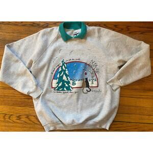 Gopher Sport USA Sweatshirt Womens XL Gray Cats Winter Nature Collared Vtg